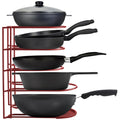 Extreme Matters Heavy-Duty Pots and Pans Organizer | 5-Tier Cookware & Lid Storage Rack | Free-Standing or Wall-Mount | Kitchen Organizer for Cast Iron Skillets, Pots, Frying Pans, Lids | Red