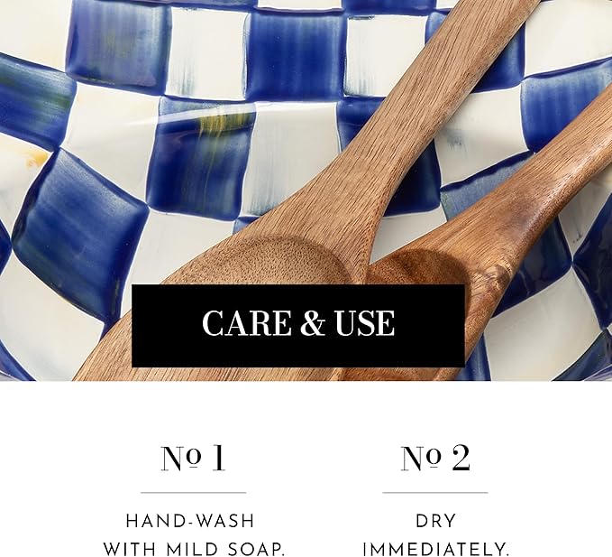 MACKENZIE-CHILDS Enamel Salad Serving Set, Blue-and-White Royal Check