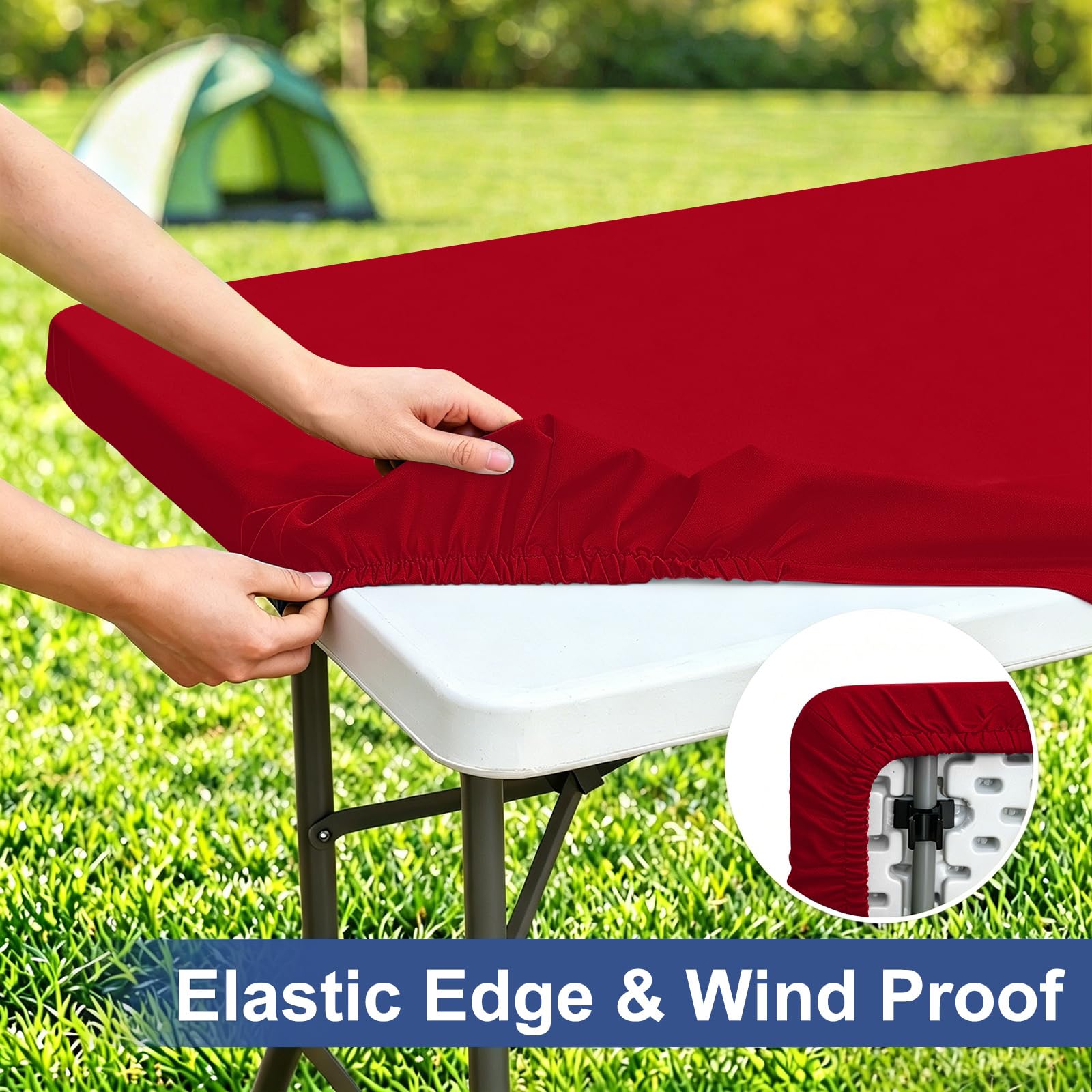 homing Rectangle Table Cloth Cover, Water-Resistant Polyester Elastic Fitted Tablecloth, Fits for 4 Foot Folding Tables, Washable Table Protector for Picnic, Camping, Outdoor (Red, 24" x 48")