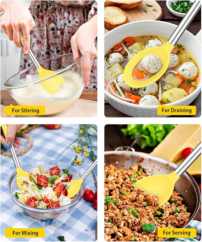 BUNDLEPRO Silicone Cooking Spoons for Non Stick Cookware, 2 Pack, Yellow