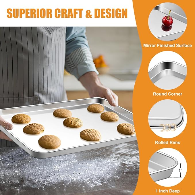 TeamFar Baking Sheet, Cookie Sheets Baking Pans Set of 3, 16/12.5/10.5 Inch