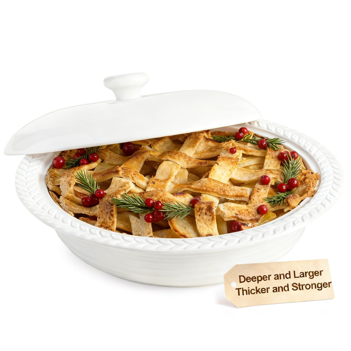 Cormomu Deep Dish Pie Pan with Lid for Baking, 11 inch Pie Dish with Cover