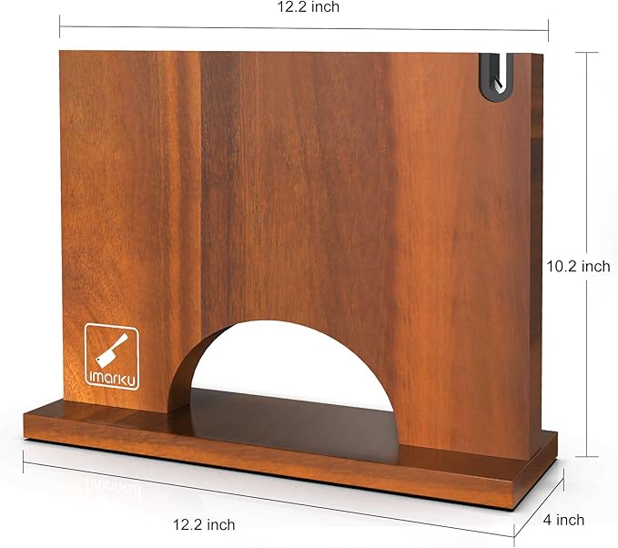 Imarku Magnetic Knife Block with Built-in Handle, Double Sided Acacia Wood Magnetic Knife Holder for Kitchen Counter, Magnetic Knife Storage Stand with Knife Sharpener, Easy to Clean & Move