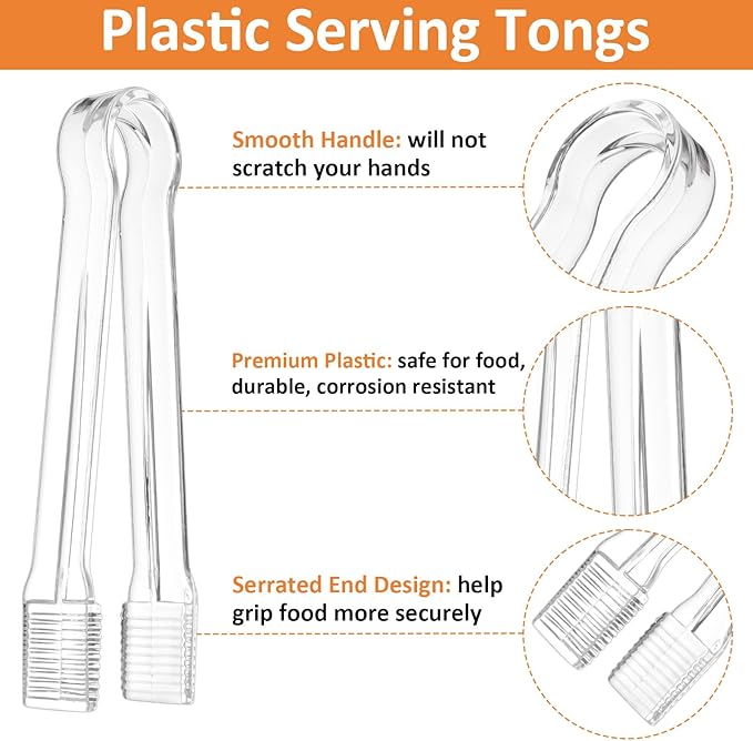 PEASUG 20 PCS Plastic Serving Tongs, Disposable Plastic Tongs