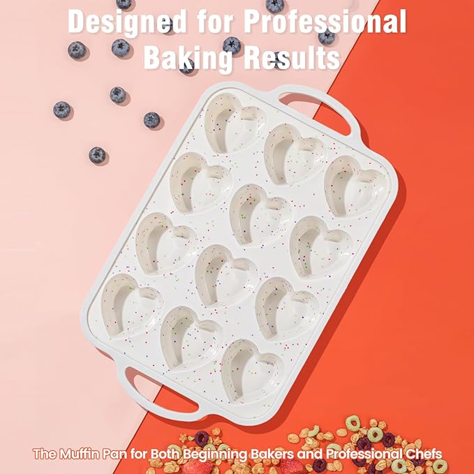 Fimary Premium Silicone Heart-Shaped Baking Mold with Metal Reinforced Frame – 1 Pack Non-Stick Cupcake & Muffin Pan for Baking Chocolate, Egg Bites & Brownies – BPA Free, Dishwasher & Oven Safe