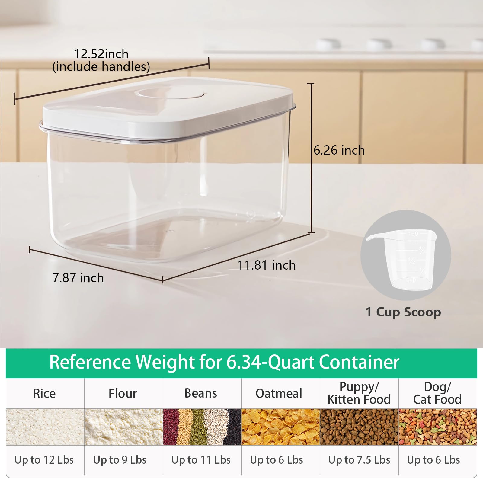 Airtight 12 Lbs Flour Sugar Storage Containers 6.34 Qt Rice Holder BPA Free