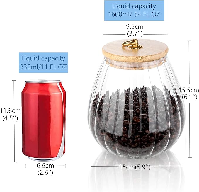 Glass Coffee Nuts Canister Airtight Jar with Bamboo Lid 54 FL OZ Large Oval