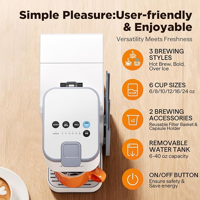 Tastyle Hot & Iced Coffee Maker with Magnetic K-Pod Holder, Fits 7.3'' Mug