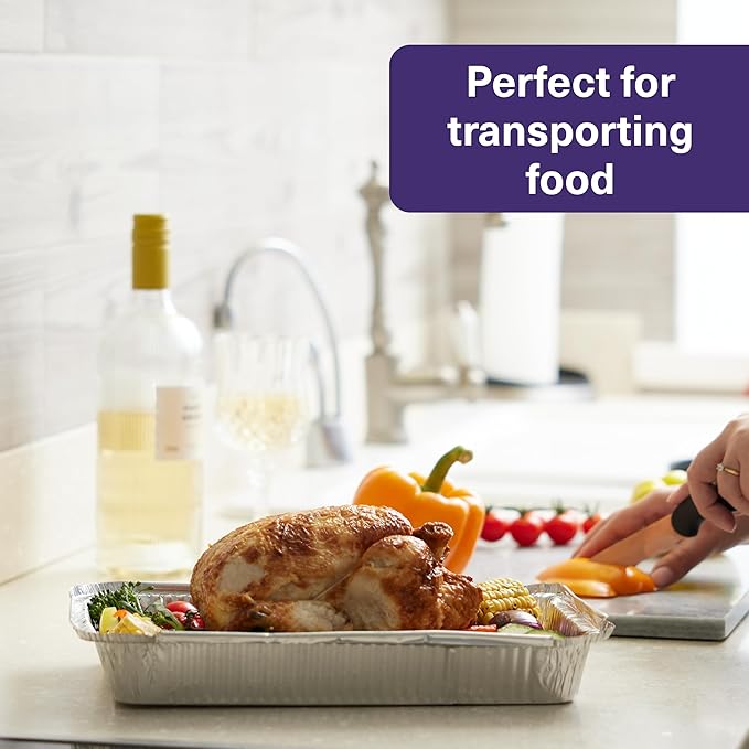MATANA 25 Pack 8x12 Foil Aluminum Pans Disposable Trays - Ideal for Roasting, Baking, Lasagna, Cakes, Tarts, Bread, Crawfish, Chafer, Party