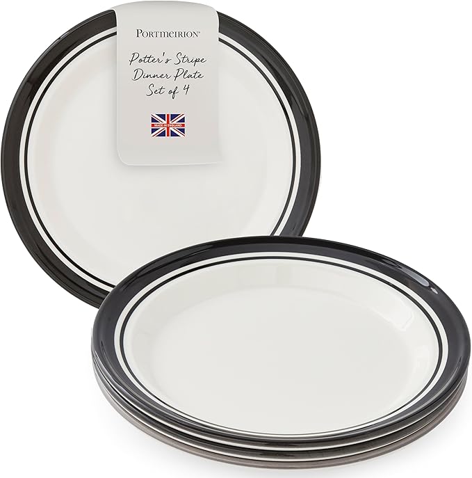 Portmeirion Potter's Stripe Dinner Plate - Black, Set of 4