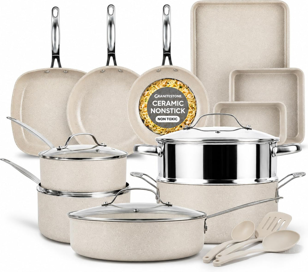 GRANITESTONE Ceraluxe 20Pc Pots and Pans Set Non Stick Ceramic Cookware Set