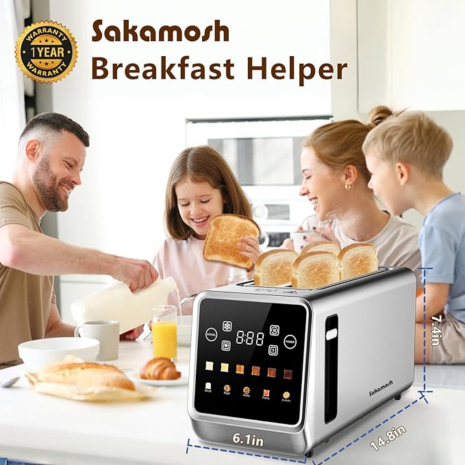SAKAMOSH 4 Slice Long Slot Touch Screen Toaster, Stainless Steel