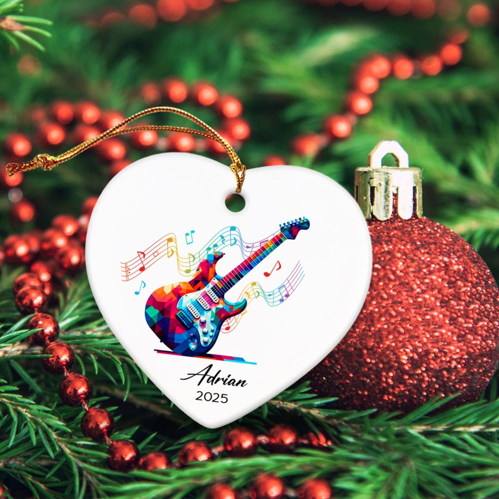 Electric Guitar Xmas Tree Ceramic Ornament 2026, Personalized Electric Guitar Lovers Ornaments Keepsake, Guitarist Ceramic Ornament Christmas, Custom Name & Year Musical Instrument Player Ornaments