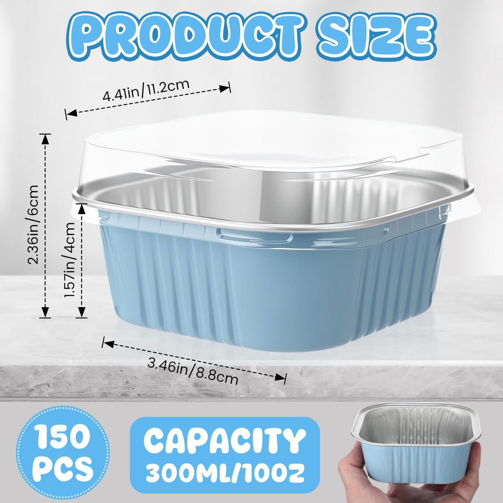 Aoriher 150 Pcs 10 oz Mini Cake Pans with Lids Sky Blue