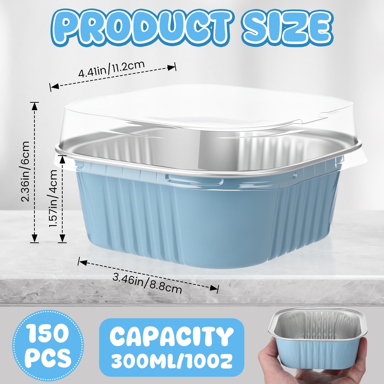 Aoriher 150 Pcs 10 oz Mini Cake Pans with Lids Sky Blue