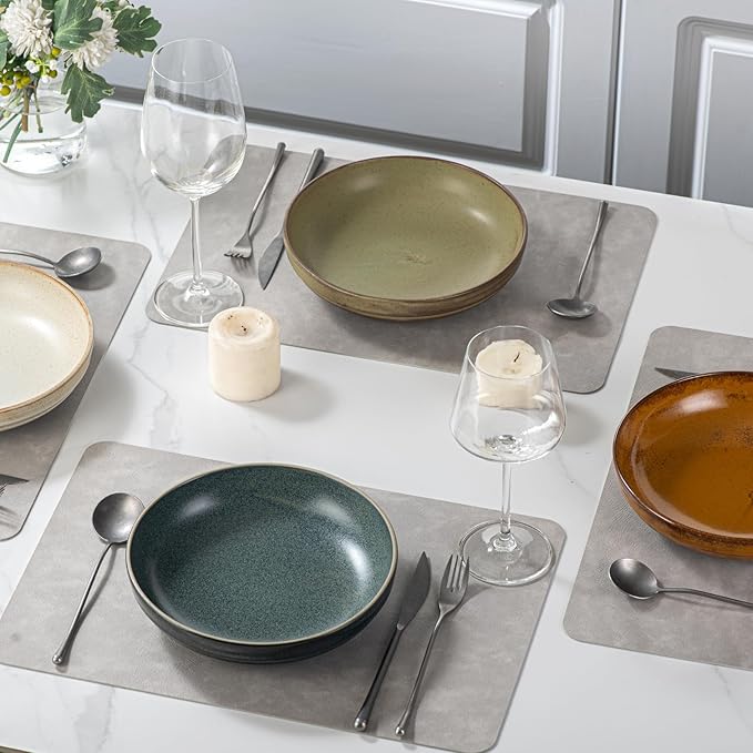 HAPPY KIT 9'' Pasta Bowls, 42oz, Stoneware Set of 4, WillowGreen