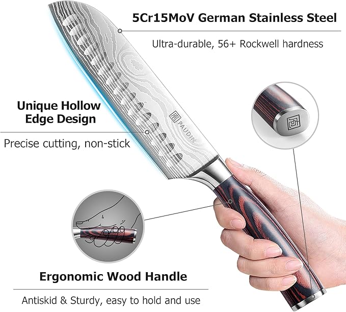 PAUDIN Santoku Knife Chef Knife, Ultra Sharp 7" Kitchen Knife for Cooking