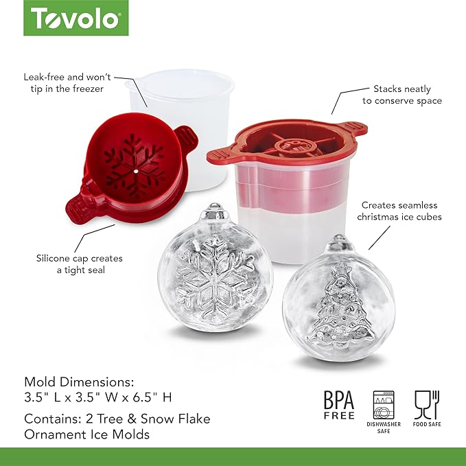 Tovolo Tree and Snowflake Ornament Ice Cube Molds Set of 2 for Holiday Cocktails Christmas Gifts for Men Dishwasher Safe BPA Free Silicone Holiday Ice Cube Mold Ornaments