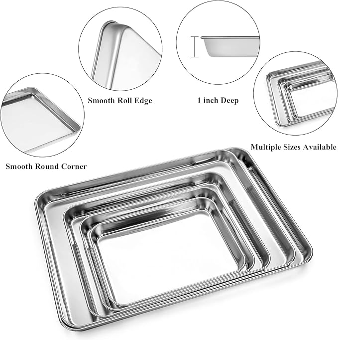 Stainless Steel Baking Sheet Cookie Sheet Pan with Cooling Rack Set of 4