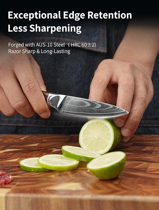 Damascus Paring Knife – Japanese AUS-10 Steel Core Small Kitchen Knife