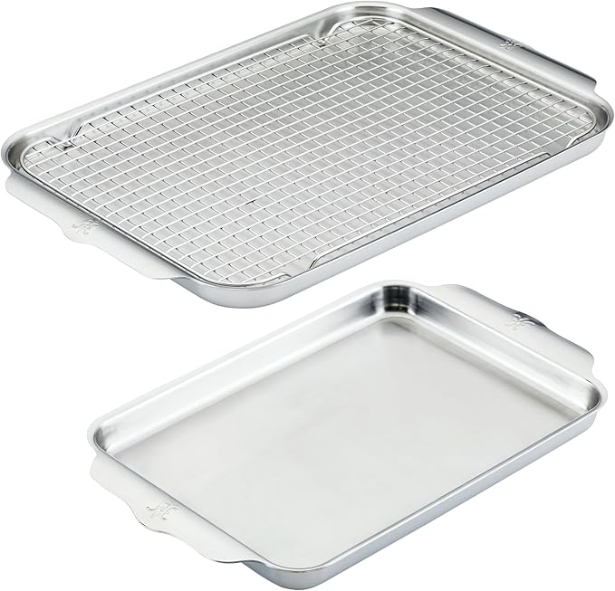 Hestan Provisions OvenBond – 3-Piece Tri-ply Baking Sheet Set Professional Stainless Steel Bakeware, Half & Quarter Sheets & Rack