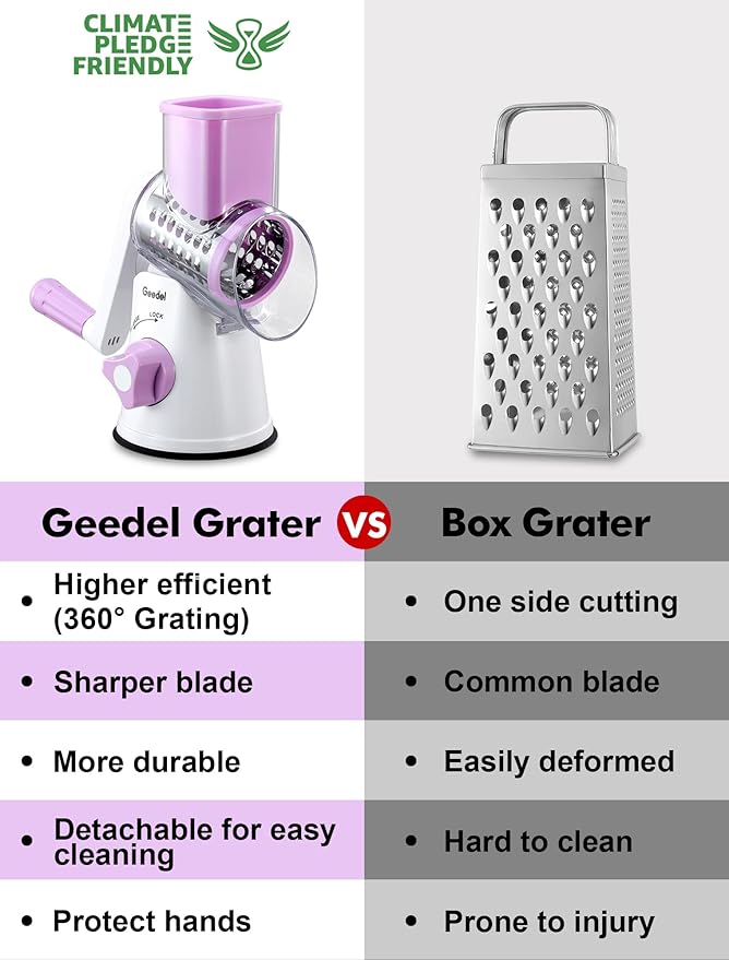 Geedel Rotary Cheese Grater Hand Crank, Cheese Shredder Vegetable Slicer