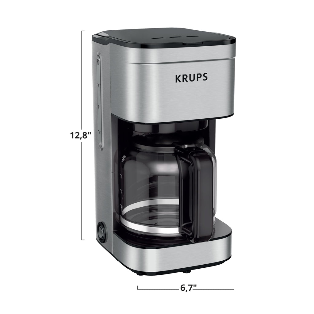 KRUPS Coffee Maker 10 Cups Simply Brew Stainless Steel Drip Coffee Maker, 900 Watts Coffee Filter, Drip Free, Dishwasher Safe Pot, Black & Silver