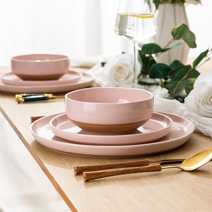 AmorArc Dinnerware Sets for 4, 12 Pieces Ceramic Plates and Bowls Set