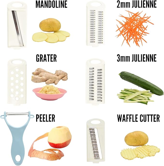 NACOLUS Handheld Mandoline Slicer for Kitchen, Vegetable Slicer Multi Blade Potato Chip, Veggie shredder, Vegetable Cutter, Julienne Shredder and peeler For Small Job In Kitchen Blue