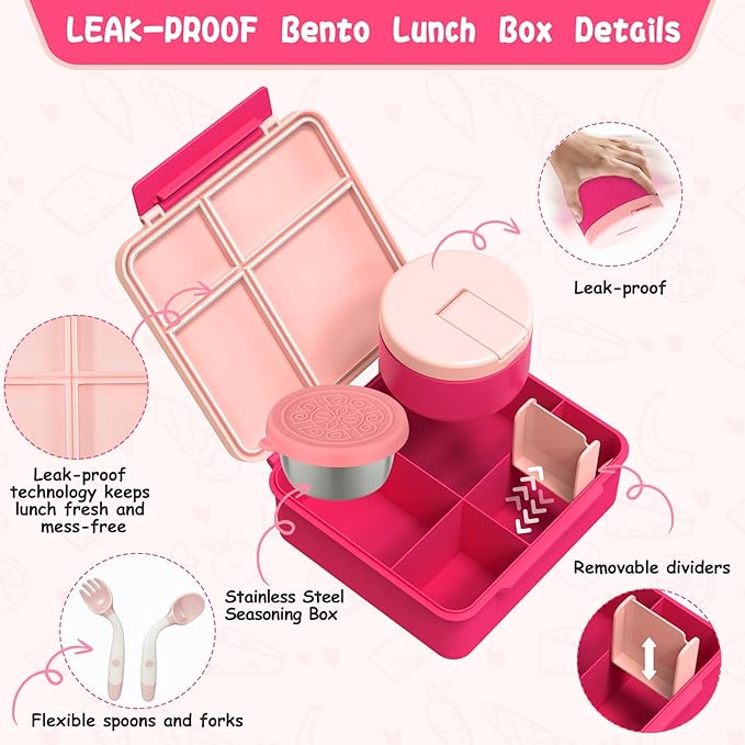 Aimsnk Lunch Box Kids with Thermo Insulated Lunch Bag for School, Pink