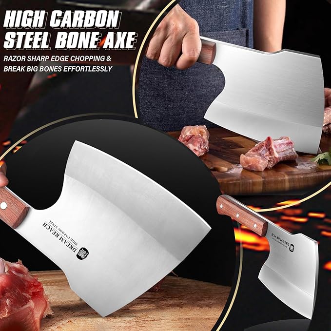 Dream Reach Meat Cleaver Knife - Heavy Duty Stainless Steel Hand Forged