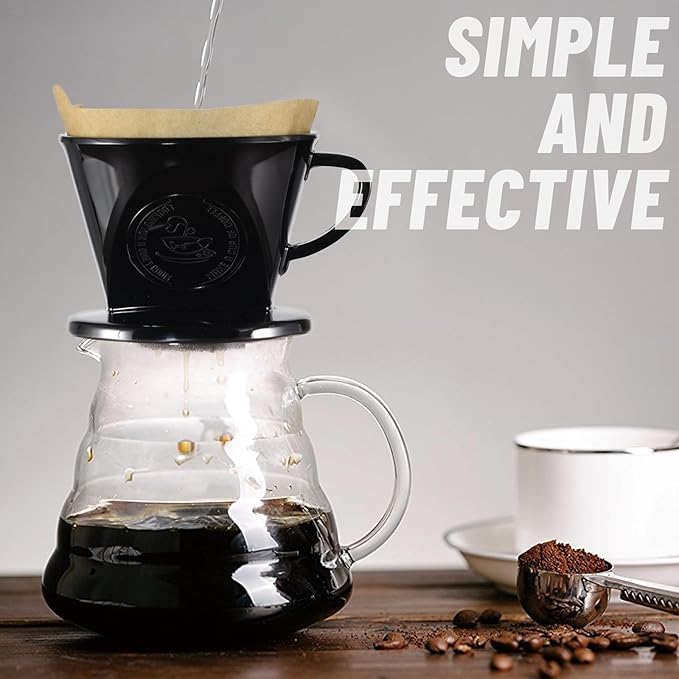 JynJyn Melamine Pour Over Coffee Maker with 3 Drip Holes, Pour Over Coffee Dripper For Camping, Home, Café, Size 02 (Black)