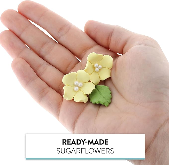 Global Sugar Art 24-Count Mini Yellow Edible Flowers Cake Decorations