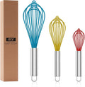 OYV Whisk,Sturdy Stainless Steel Wires Coated in Professional Silicone,3 Pack Whisks for Cooking,Mini Whisk,Colored Balloon Egg Beater for Blending,Whisking,Beating,Stirring,Cooking,Baking (Multi)