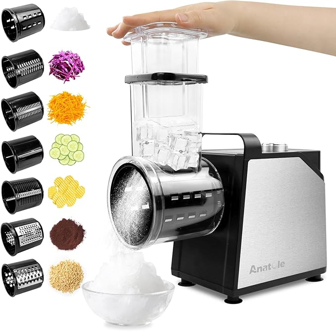 Anatole 7-In-1 Electric Cheese Grater Ice Shaver Vegetable Shredder 250W