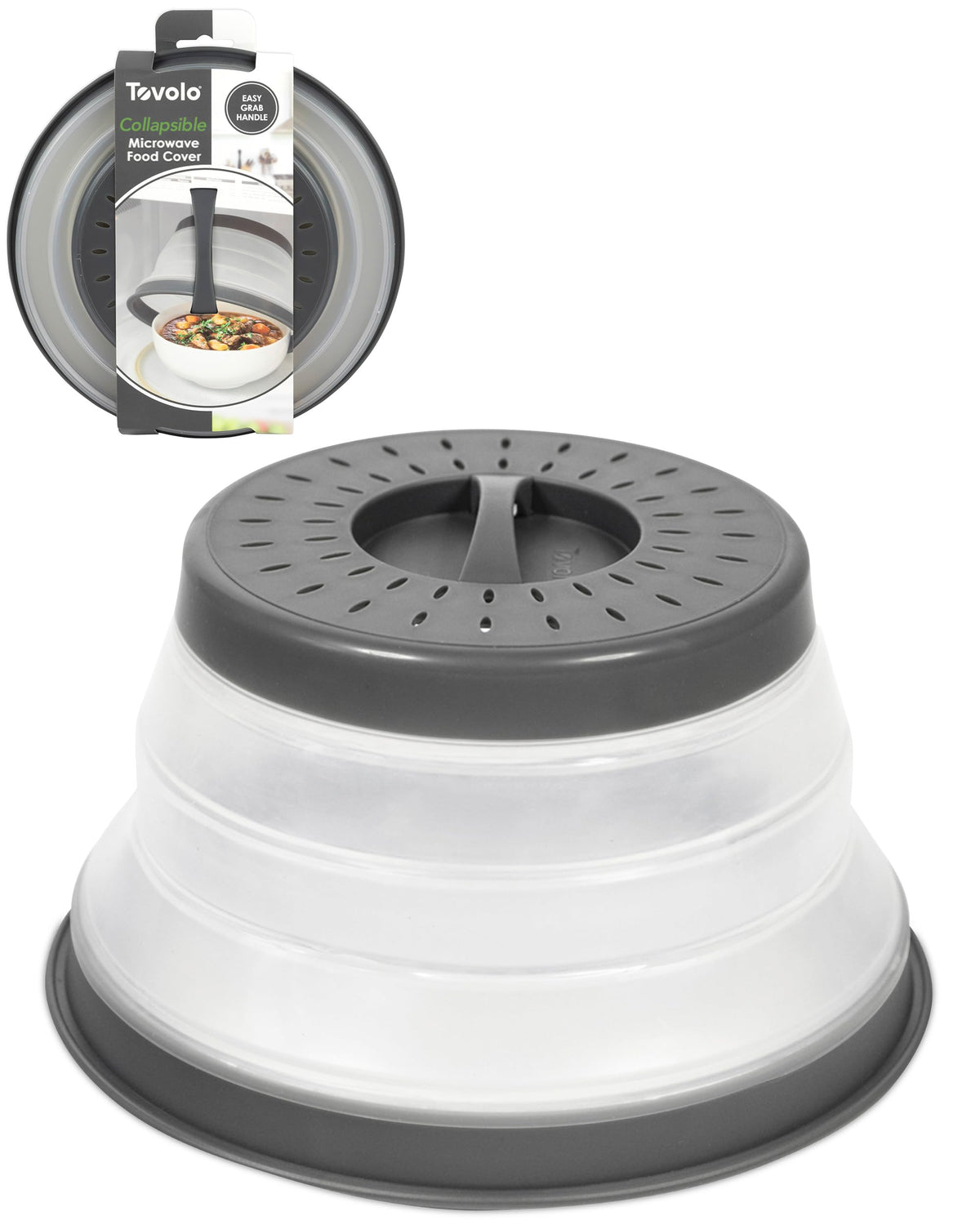 Tovolo Microwave Splatter Cover for Food, Small (Candy Apple Red) - Collapsible & Vented Silicone Splatter Guard Lid - Microwave Plate & Dish Cover with Handle - BPA-Free Kitchen Gadget for Meal Prep