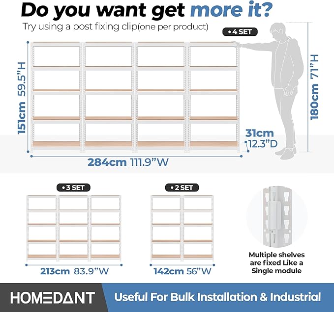 HOMEDANT White 28" W 5 Tier Storage Shelves Garage Shelving Unit Metal