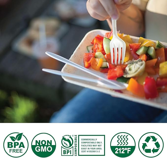 BIOCEAN 100%Compostable No Plastic Knives Disposable Forks Spoons Plastic Utensils, The Heavyweight Heavy Duty Flatware is Eco Friendly Products for Lounge Party Wedding BBQ Picnic Camping [150 Count]
