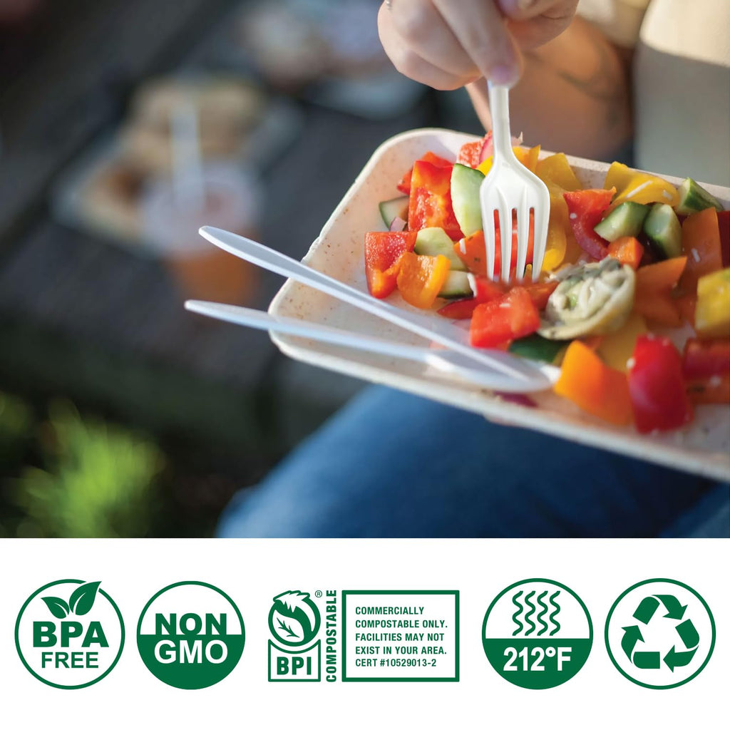 BIOCEAN 100%Compostable No Plastic Knives Disposable Forks Spoons Plastic Utensils, The Heavyweight Heavy Duty Flatware is Eco Friendly Products for Lounge Party Wedding BBQ Picnic Camping [150 Count]