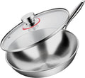 12.5-Inch Tri-Ply Stainless Steel Wok Pan with Lid | Detachable handle