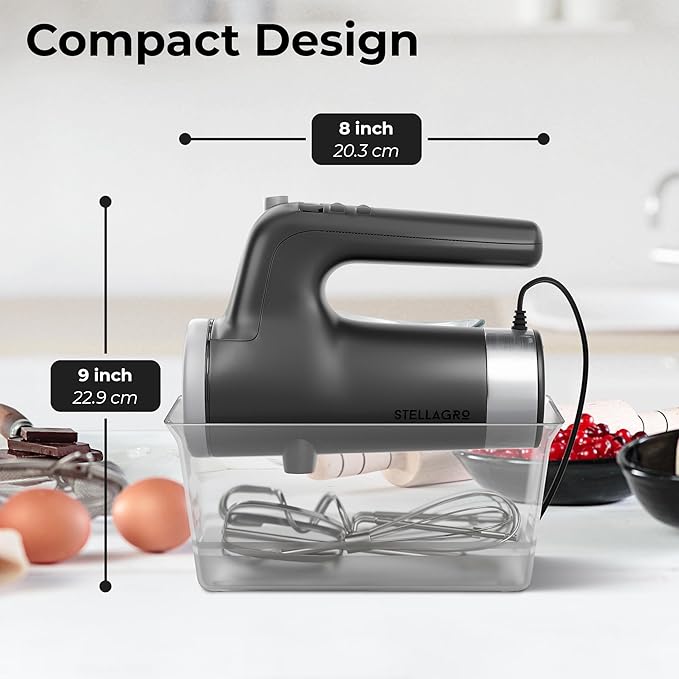 Electric Hand Mixer 350W, 9 Speed Handheld Mixer with Timer, Beaters, Whisks & Dough Hooks, Storage Case, Kitchen Mixer for Baking, Eggs, Cream, Cookie Dough & Frosting, Gray