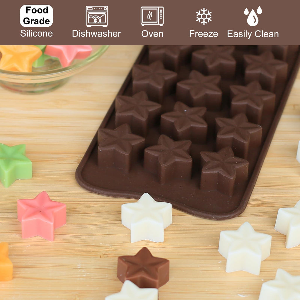 Dacthuw Small Star Chocolate Molds Silicone, Food Grade Silicone Candy Molds for Bite Size Gummy/Jelly/Fruit Snacks, 15 Cavities Mini Star Mold for Soap/Candle/Wax Melt, 2 Pcs