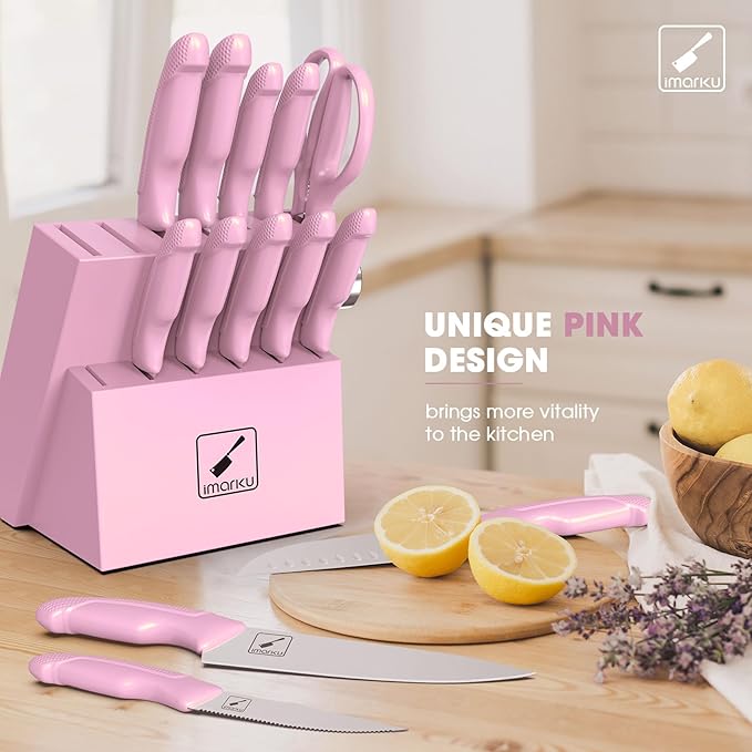 imarku 14-Piece Japanese High-Carbon Stainless Steel Kitchen Knife Set，Pink
