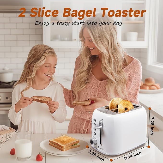 Aigostar Retro 2 Slice Toaster, Stainless Steel, White