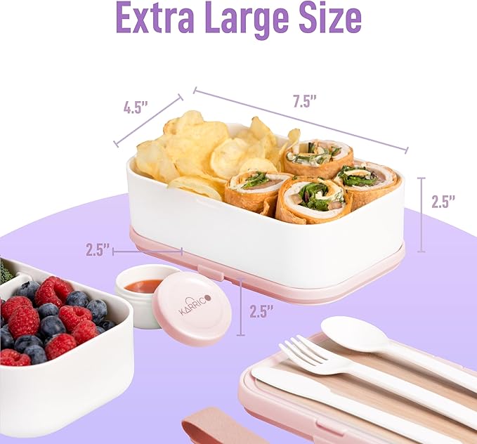 KARRICO Double Premium Bento Box Adult, 67oz, Portion Control, Dusty Pink