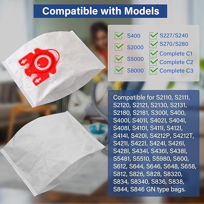 18 Packs 3D Airclean FJM Vacuum Bags Replacement for Miele Compact C1 Vacuum Type FJM,Compact C1,Compact C2,S6000-S6999,S4000-S4999,S700,S500-S578 with 6 Motor Protection Filters,6 AirClean Filter
