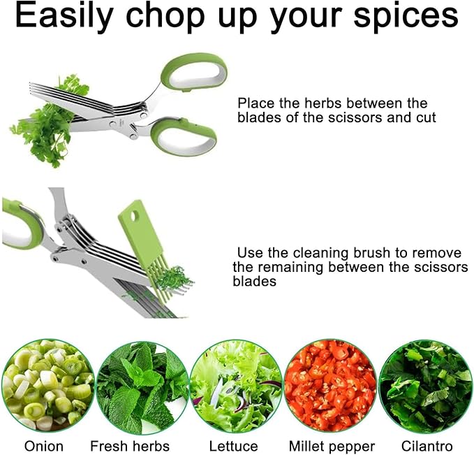 Garlic Press Stainless Steel, 2 in 1 Garlic Mincer & Herb Scissors, Dishwasher Safe Garlic Crusher, Rust Proof Garlic Smasher and Mincer Tool with Peeler and Brush for Kitchen