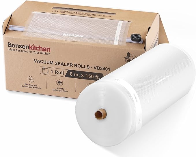 Bonsenkitchen 8” x 150’ Vacuum Sealer Bags Rolls with Cutter for Food