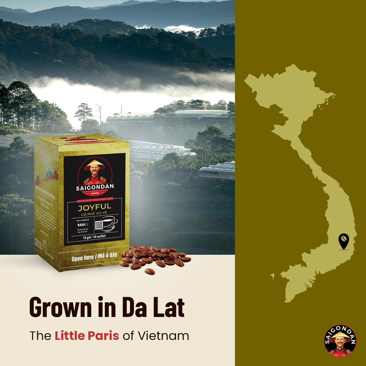 Joyful Pour Over Vietnamese Coffee – SAIGONDAN Single Serve Coffee Sachets | Medium Roast, 100% Arabica | Specialty Coffee with Instant Convenience for Home, Office, Travel & Camping (18 Sachets)
