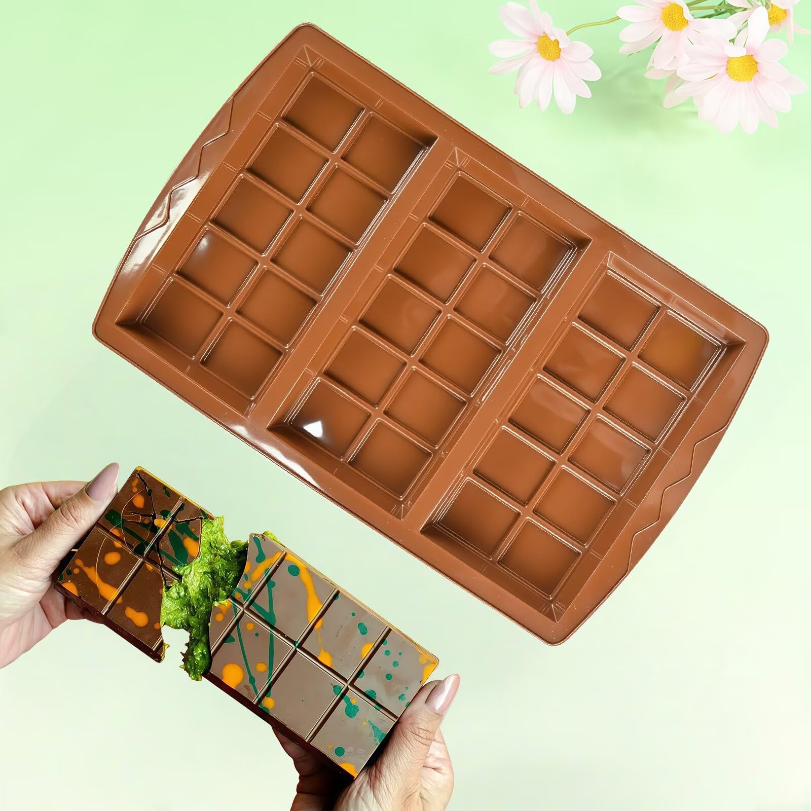 1 Pc Chocolate Bar Mold, 10 Snap 4/5 Inch Deep Large Chocolate Mould Silicone Break Apart Thick Silicone Molds for Candy, Dubai Pistachio, Snacks and Desserts